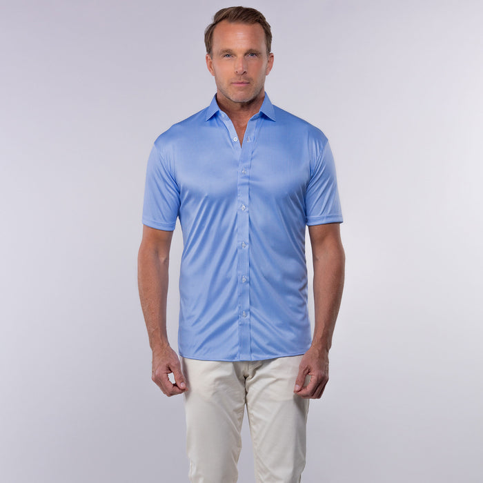 Quattro Flex Short Sleeve Button Down Blue Houndstooth