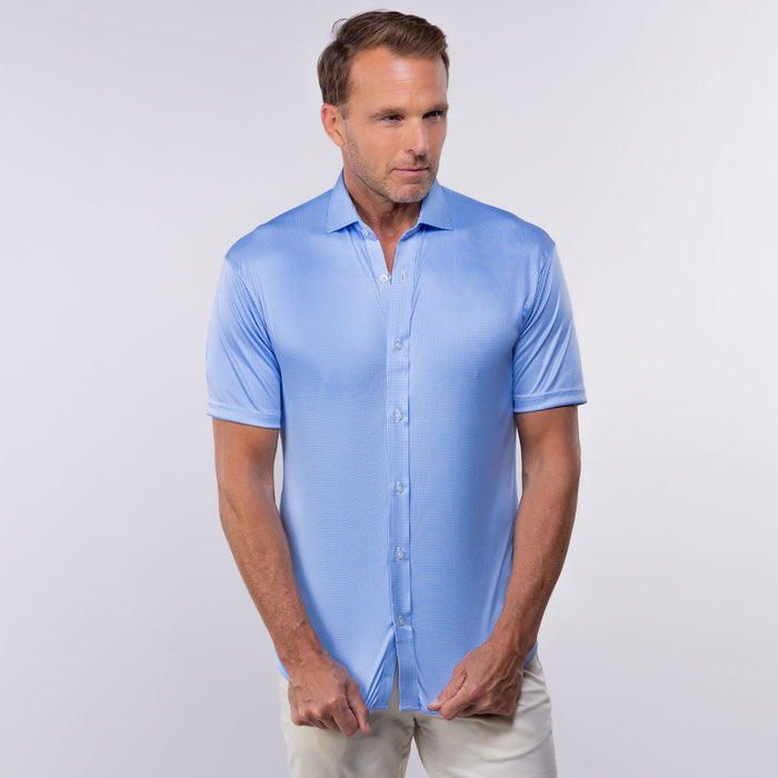 Quattro Flex Short Sleeve Button Down Blue Houndstooth