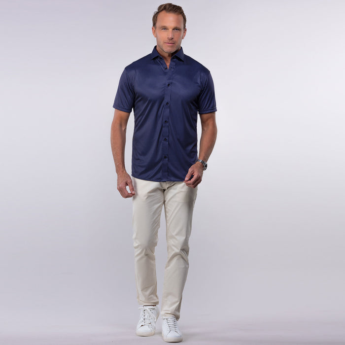 Quattro Flex Short Sleeve Button Down Midnight Micro Dot