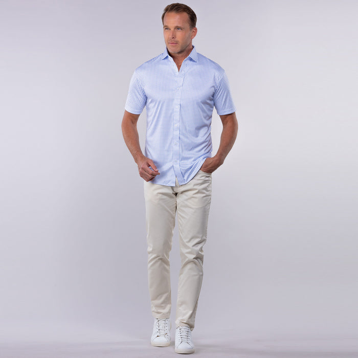 Quattro Flex Short Sleeve Button Down Thin Blue Check