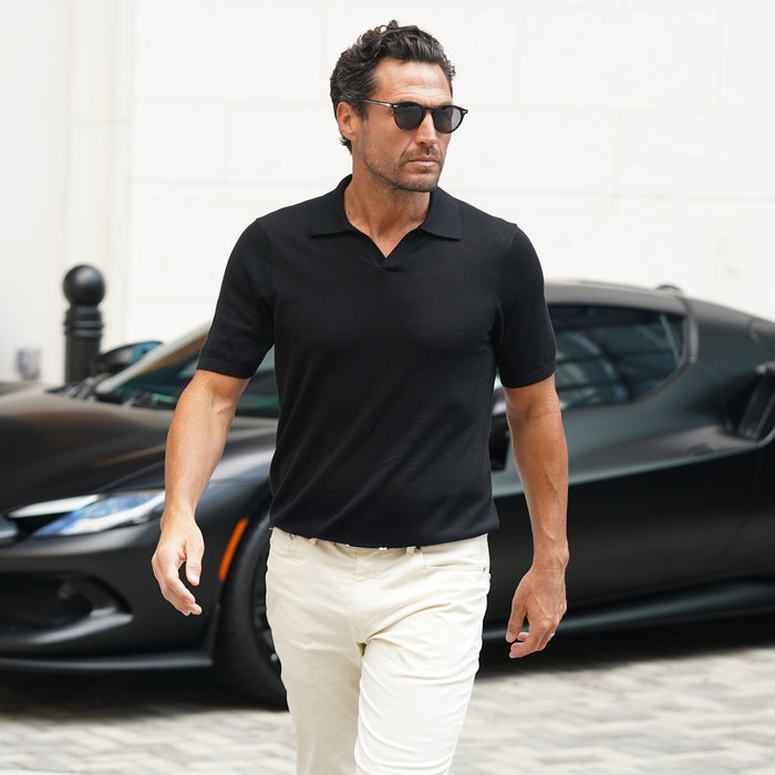 Ravello Summer Weight Linen Blend Polo Black