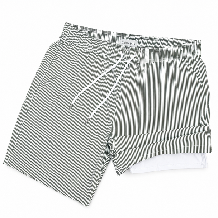 Riviera Swim Trunk Green Stripe