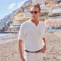 Riviera Waffle Knit Polo Ivory with Grey