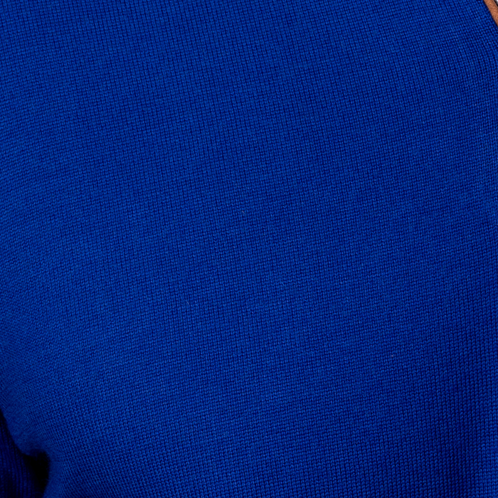 Royal Blue with Brown Suede Trim Cashmere Touch Australian Merino Quarter Zip Sweater