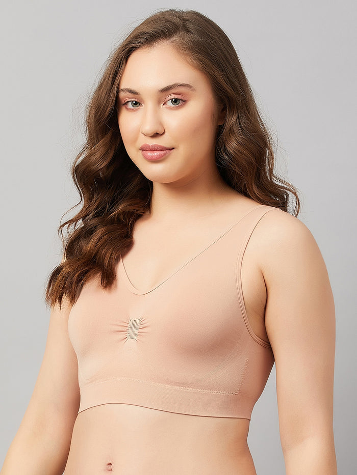 Seamless Solid Full Coverage Basic Bra with Removable Pads - Black