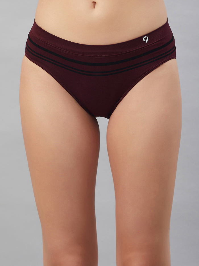 Seamless Striped Solid Mid Brief Combo For Ladies