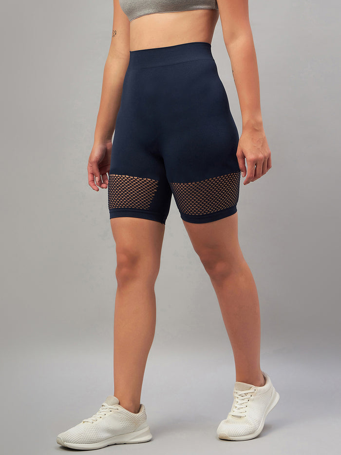 Seamless Women Black Short with Mesh Structure