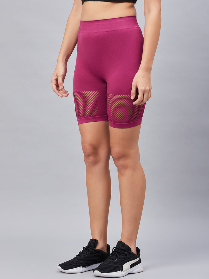 Seamless Women Pink Short with Mesh Structure