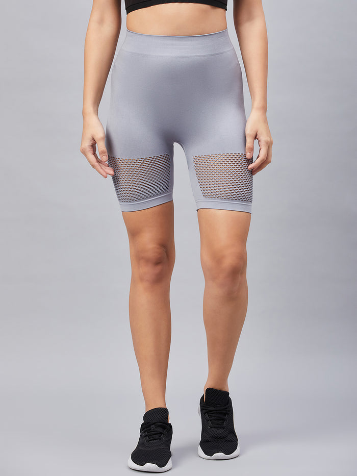 Seamless Women Pink Short with Mesh Structure