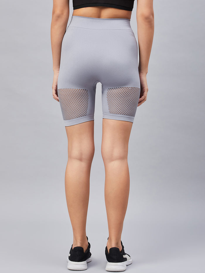 Seamless Women Pink Short with Mesh Structure