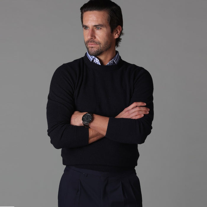 Semi-Spread Collar Polo Navy Gingham Original