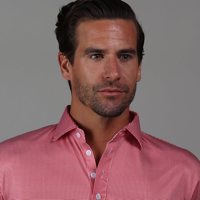 Semi-Spread Collar Polo Red Houndstooth Original