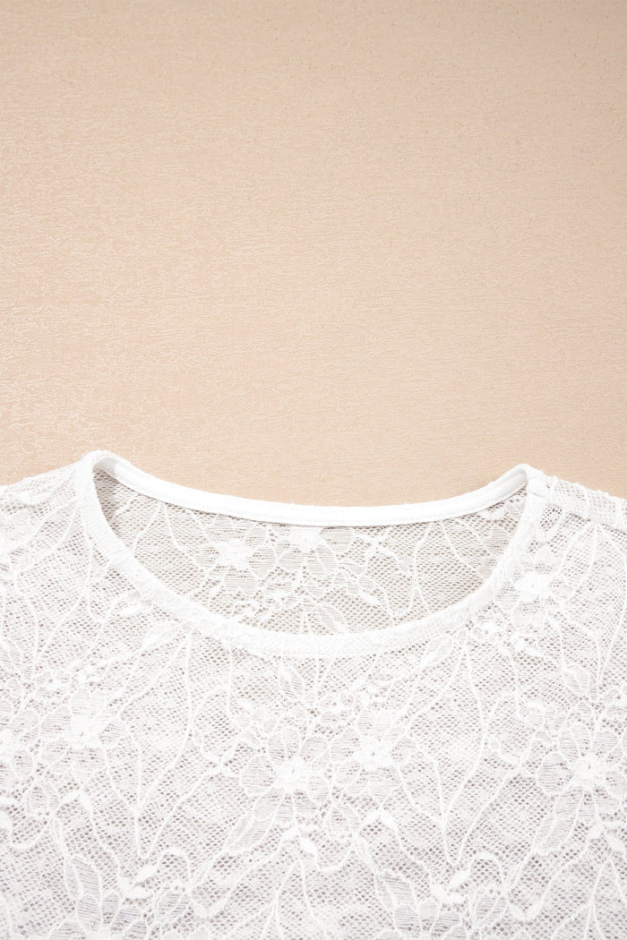 Sheer Lace Mesh Crew Neck Long Sleeve Top