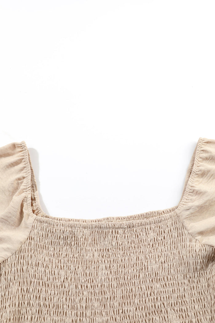 Short Bubble Sleeve Smocked Wide Leg Jumpsuit