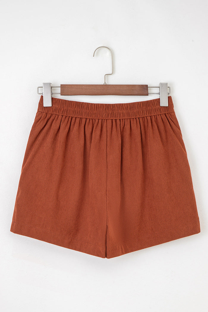 Sienna Button Decor Scalloped Edge High Waist Corduroy Shorts
