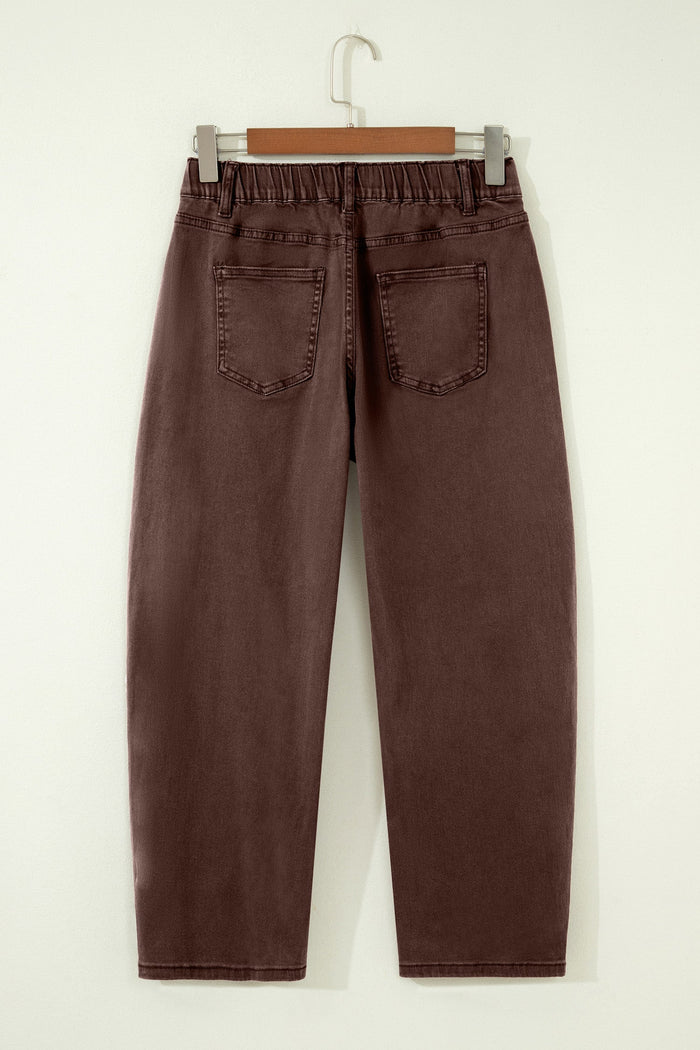 Solid Denim Patch Pocket Barrel Leg Jeans