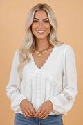 Solid Floral Guipure Lace Frilled Long Sleeve Blouse
