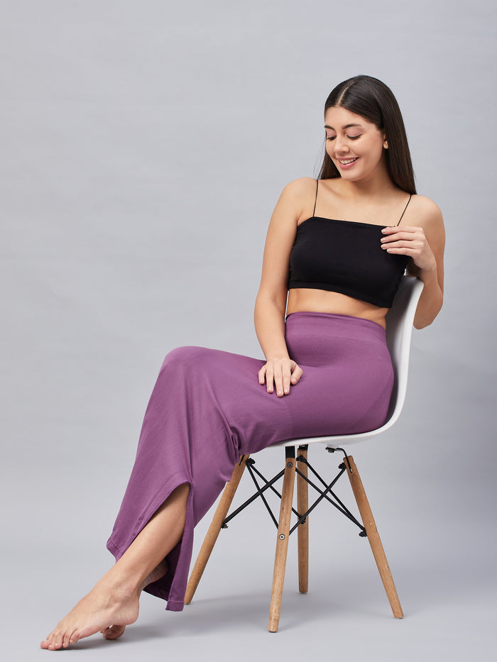 Solid High Coverage High Rise Seamless Saree Shaper For Women - Purple