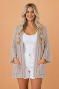 Solid Hollowed Knit Drop Shoulder Open Cardigan