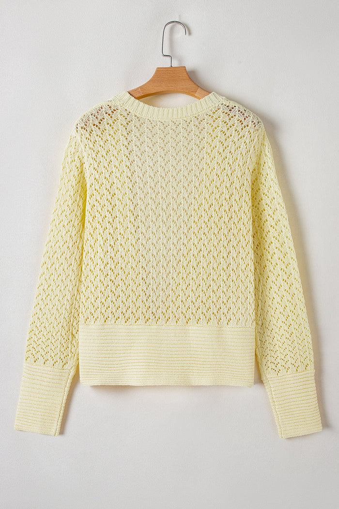 Solid Pointelle Knit Open Front Cardigan