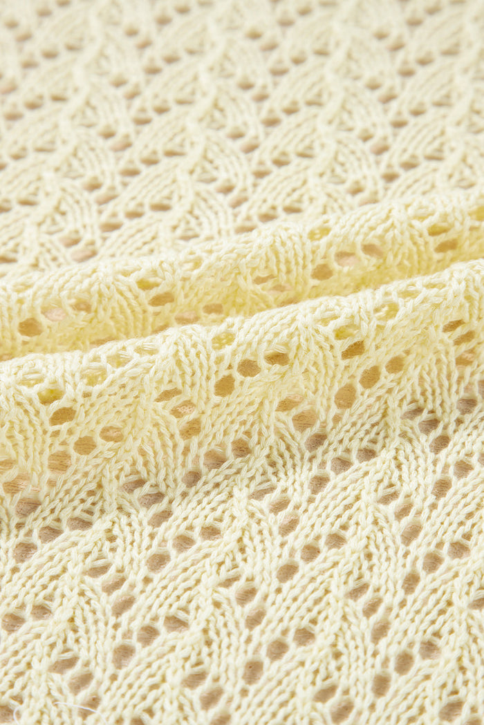 Solid Pointelle Knit Open Front Cardigan