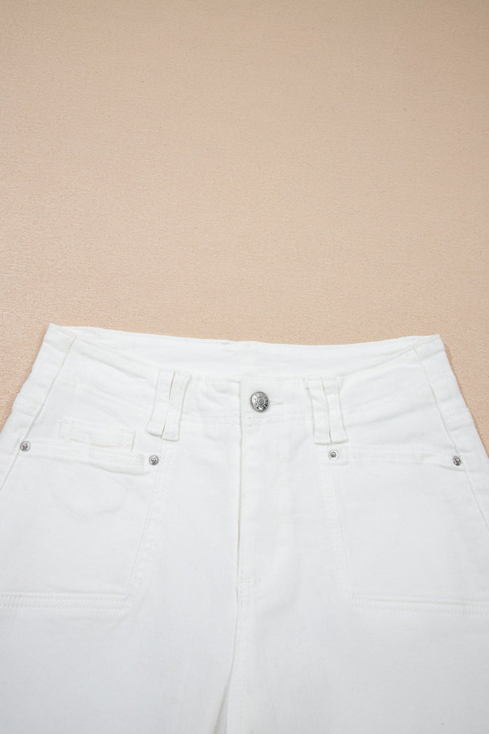 Solid Raw Hem Cropped Straight Leg Jeans