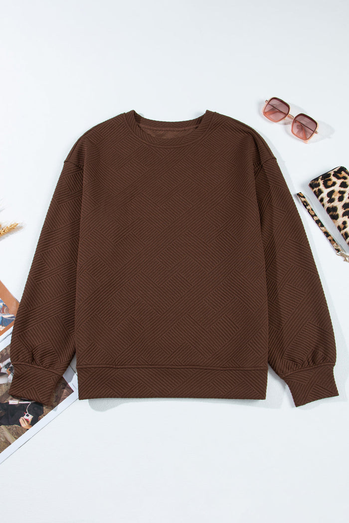 Solid Textured Drop Shoulder Sweatshirt w/ Pockets