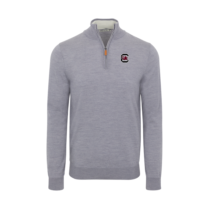 South Carolina Grey Melange Cashmere Touch Australian Merino Quarter Zip Sweater