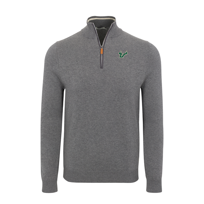 South Florida Grey with Grey Trim Luxury Touch Cotton and Cashmere Quarter Zip Sweater
