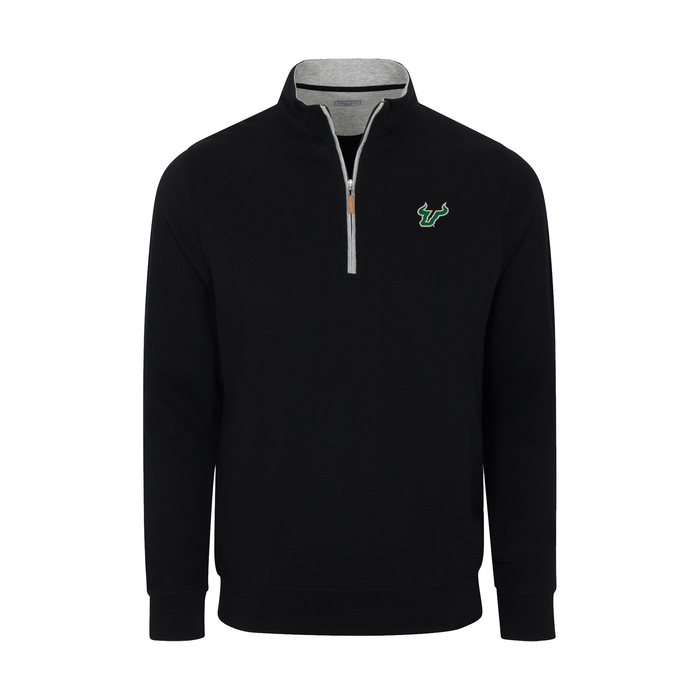 South Florida Heather Cloud Cotton Quarter Zip Pullover Black with Light Grey Trim