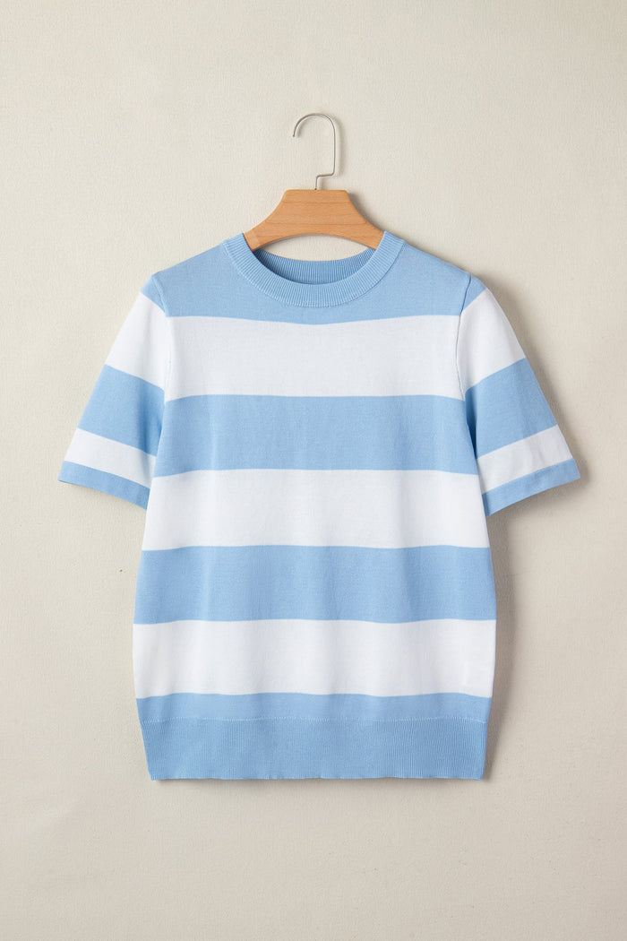 Stripe Colorblock Knitted Short Sleeve T-Shirt