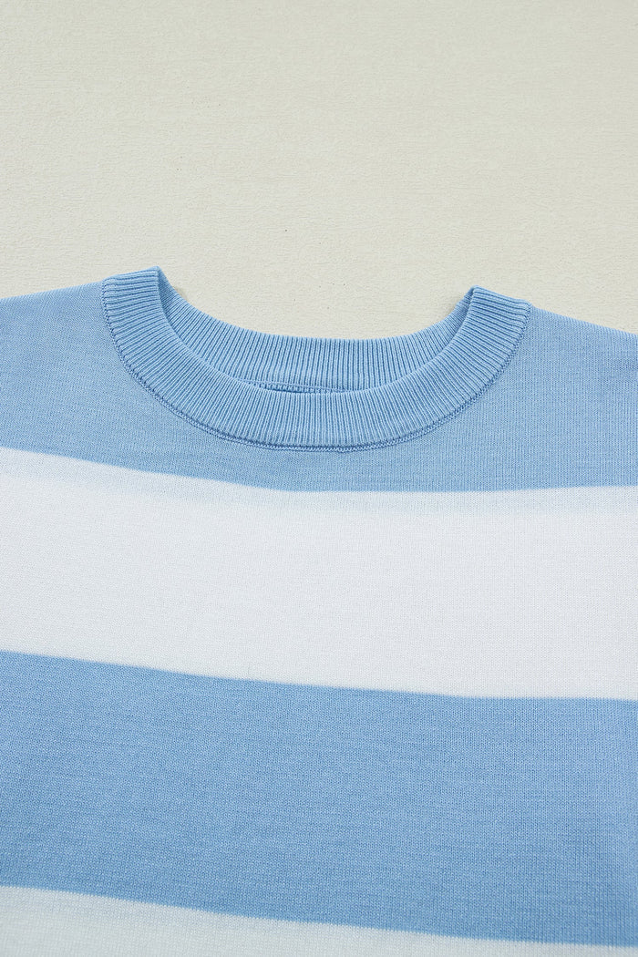Stripe Colorblock Knitted Short Sleeve T-Shirt