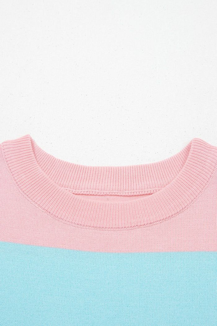 Stripe Colorblock Knitted Short Sleeve T-Shirt