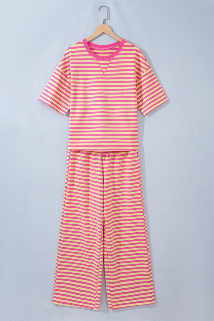 Stripe Colorblock Trim Short Sleeve Tee and Pants Set