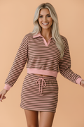 Stripe Contrast Trim Top and Mini Skort Set