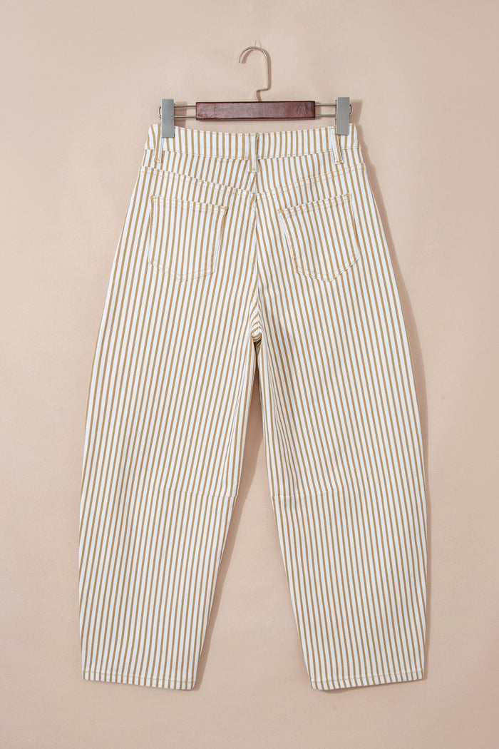 Stripe Denim High Waist Barrel Leg Jeans