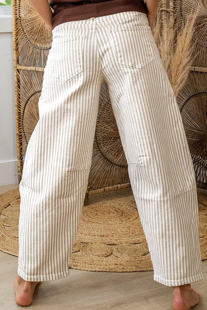 Stripe Denim High Waist Barrel Leg Jeans