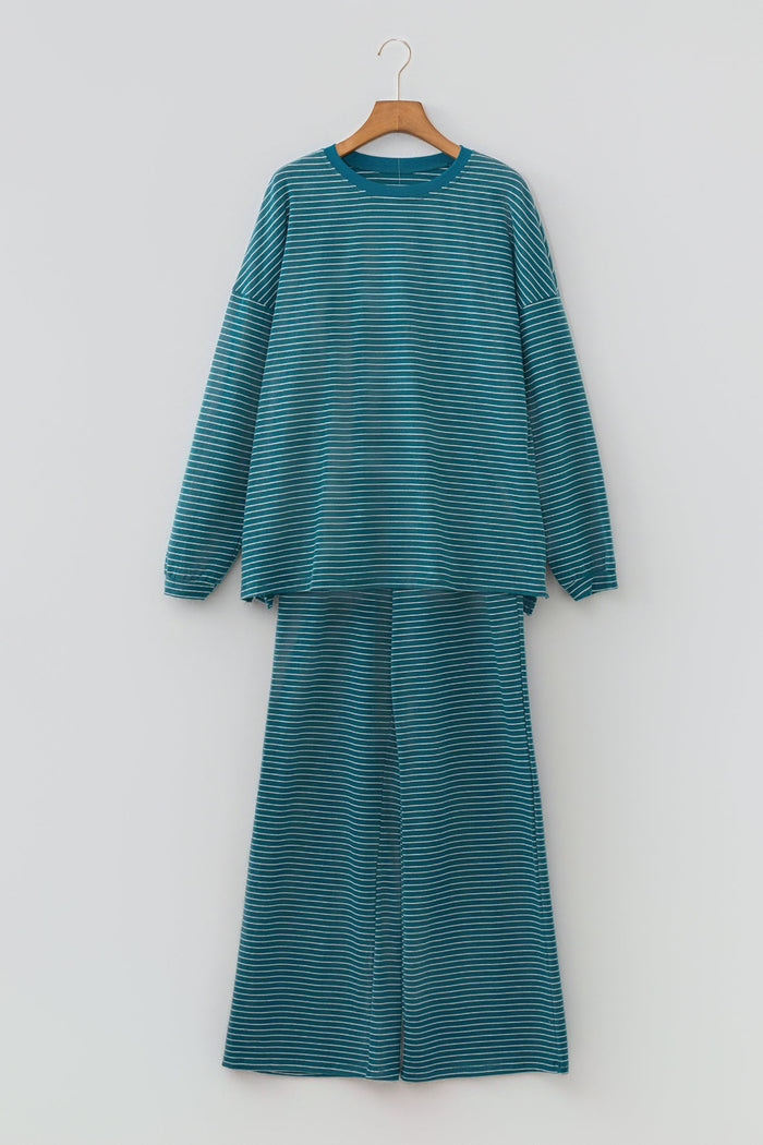 Stripe Drop Shoulder Long Sleeve Top & Pants Set