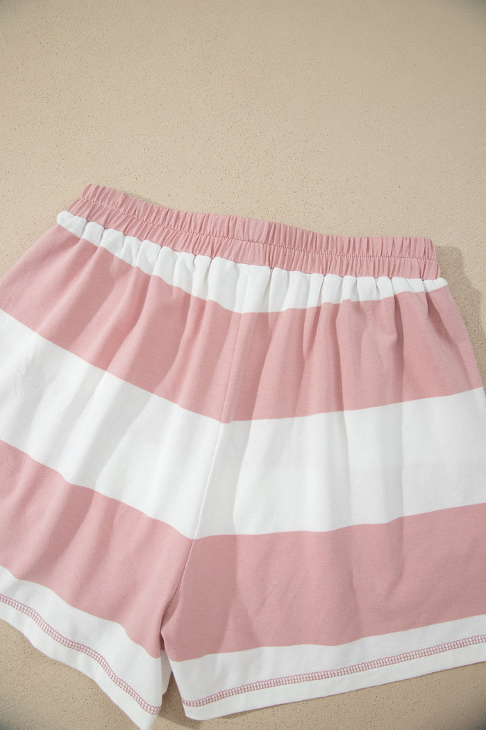 Stripe Half Zip 3/4 Sleeve Top & Shorts Set