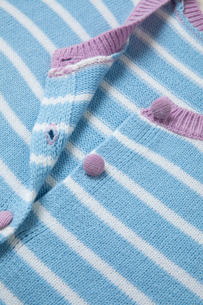 Stripe Long Sleeve Round Neck Open Front Cardigan