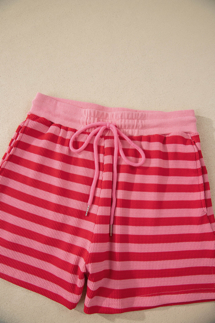 Stripe Puff Sleeve T-Shirt & Drawstring Shorts Set