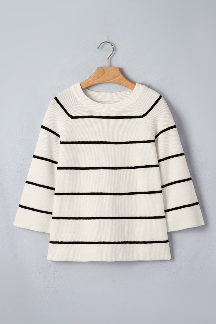 Stripe Ribbed Knit 3/4 Sleeve Sweater Tee