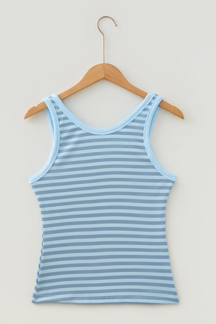 Stripe Ribbed Knit Sleeveless Tank Top