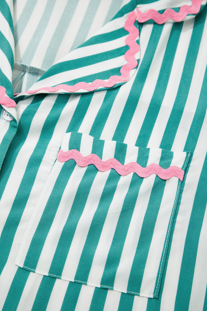 Stripe Ricrac Trim Shirt & Drawstring Shorts Set