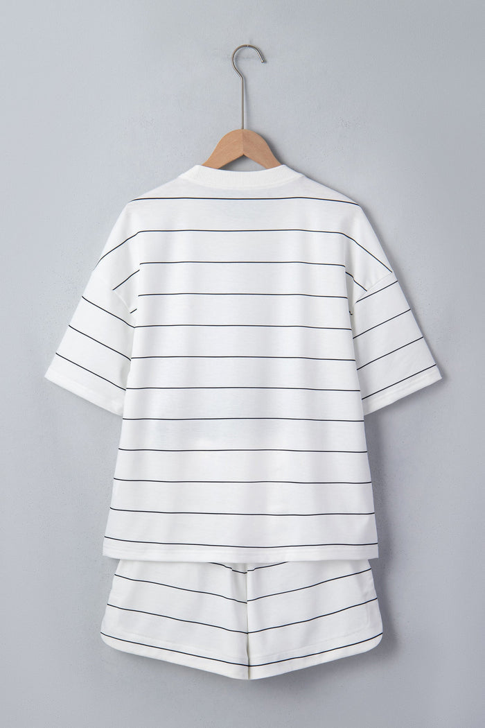 Stripe Short Sleeve Tee & Drawstring Shorts Set