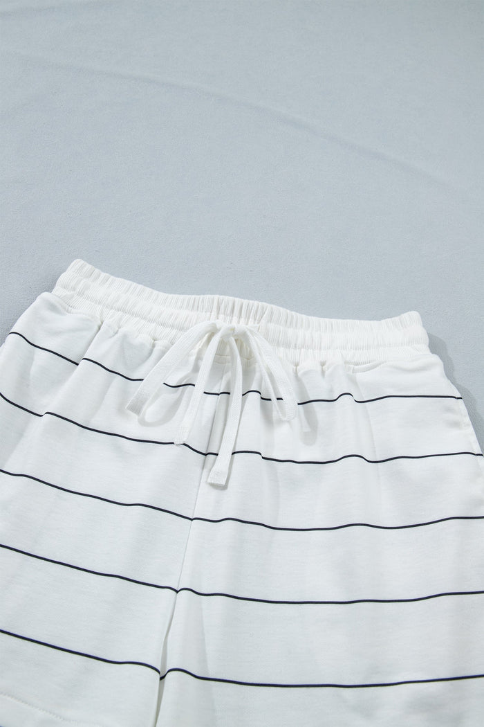 Stripe Short Sleeve Tee & Drawstring Shorts Set