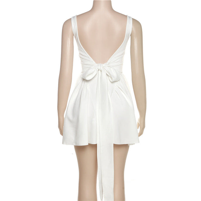 Summer Rain Backless Lace up Bow Evening Dress