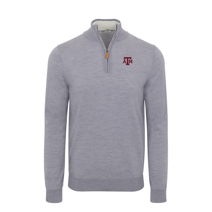 Texas A&M Grey Melange Cashmere Touch Australian Merino Quarter Zip Sweater