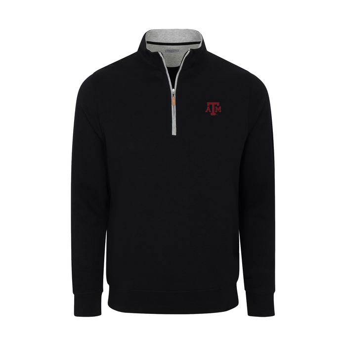 Texas A&M Heather Cloud Cotton Quarter Zip Pullover Black with Light Grey Trim