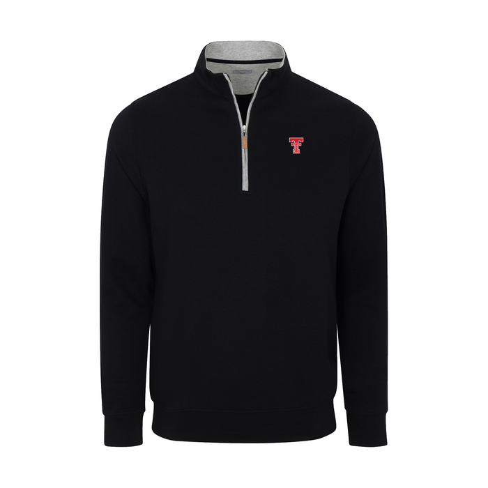 Texas Tech Heather Cloud Cotton Quarter Zip Pullover Black with Light Grey Trim